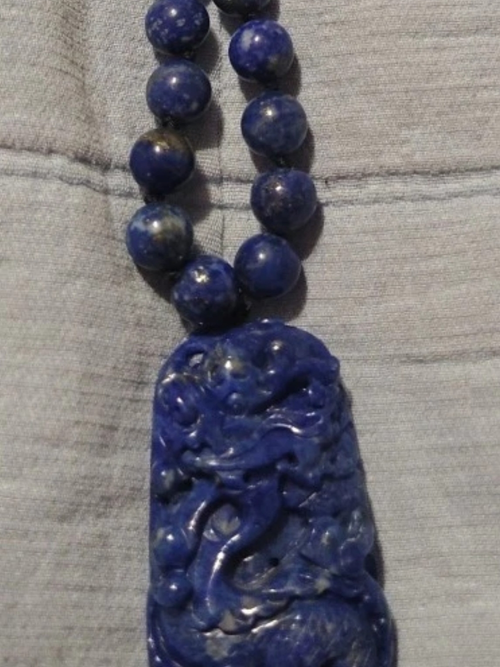 Lapis Blue Carved Dragon Pendant Necklace